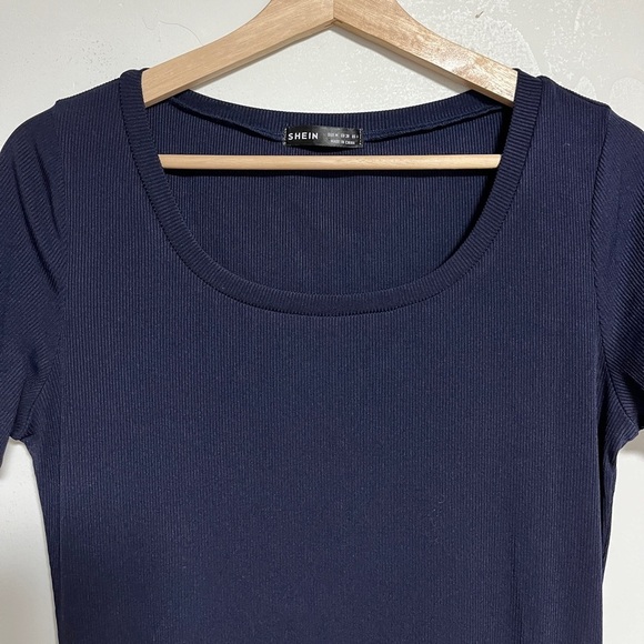 Shein Navy Ruched Midi T-Shirt Dress Size M - Picture 4 of 9